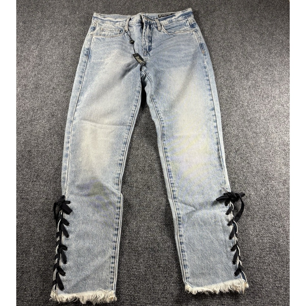 BLANKNYC Tapered Jeans Womens 26 Blue Lace Up Side Raw Hem NWT 13K-1751TJ